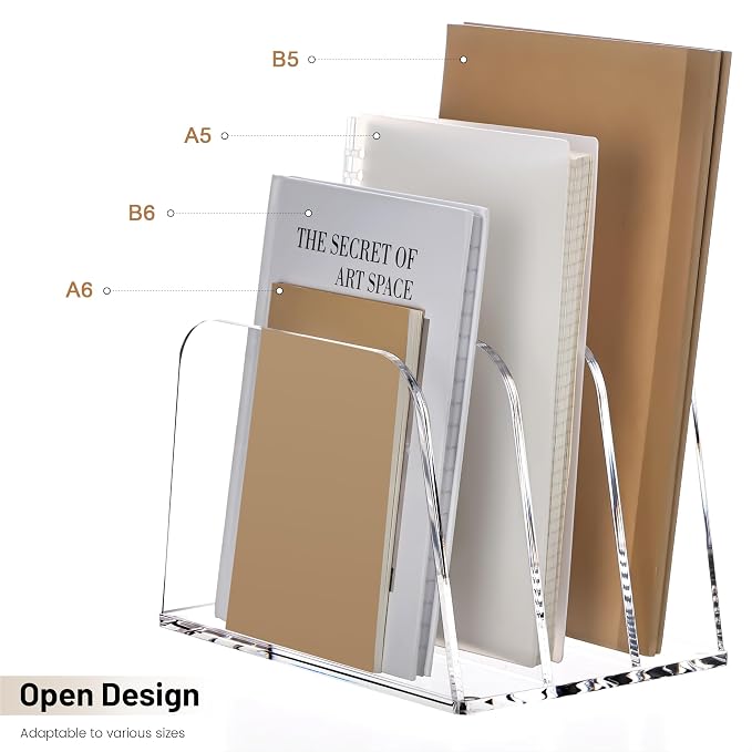 YUXUN Clear Acrylic Desktop File Sorter Organizer,Upright File Organizer, 3-Section Bookshelf for Home Office & Classroom - Image 5