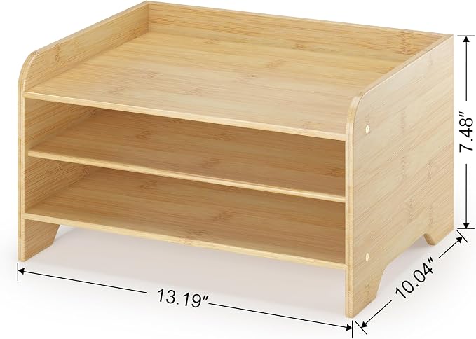 Bamboo File Organizer for Desk, Paper Tray with Pen Holder | Open tiers and a pen holder sort Letter/A4 paper, folders and office supplies while keeping your workspace clutter-free - Image 6