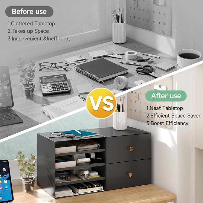 IRONMIX Metal Desktop Organizer with Drawers, Black Countertop Organizer with 2 Drawers, Desk Top A4 Filing Document Storage Organizer for Office Home, Vanity, Kitchen, Garage, No Assembly Required - Image 9