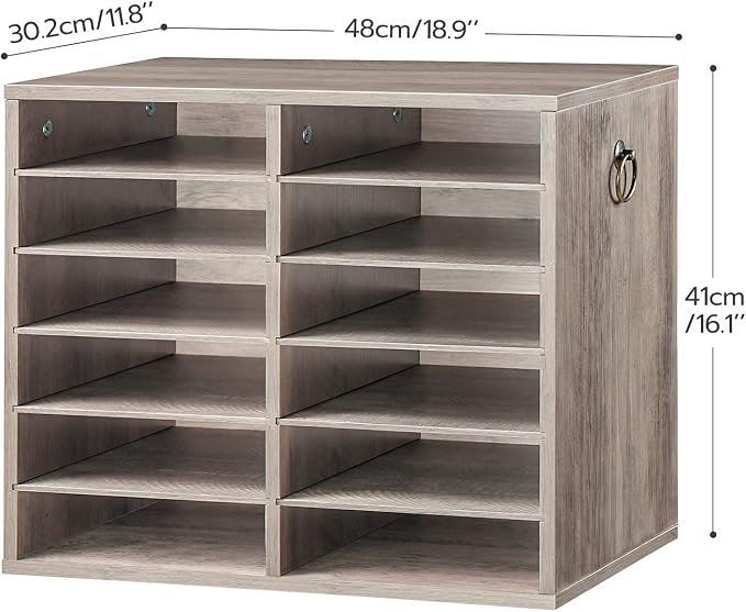 HOOBRO Literature Organizers, 12 Compartments Office Mailbox with Adjustable Shelves, Wood Countertop Literature Sorter for Office, Home, Classroom, Mailrooms Organization Greige BG12WF01 - Image 2