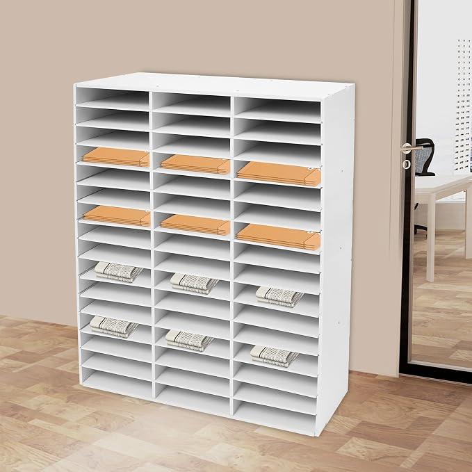 48 Slot Mail Sorter Organizer White File Organizer with Removable Shelves | 48 Individual Compartments, Top Storage Platform, Anti-slip Bottom Pads, 110 Lbs Load Capacity, Easy Assembly With Gloves - Image 8