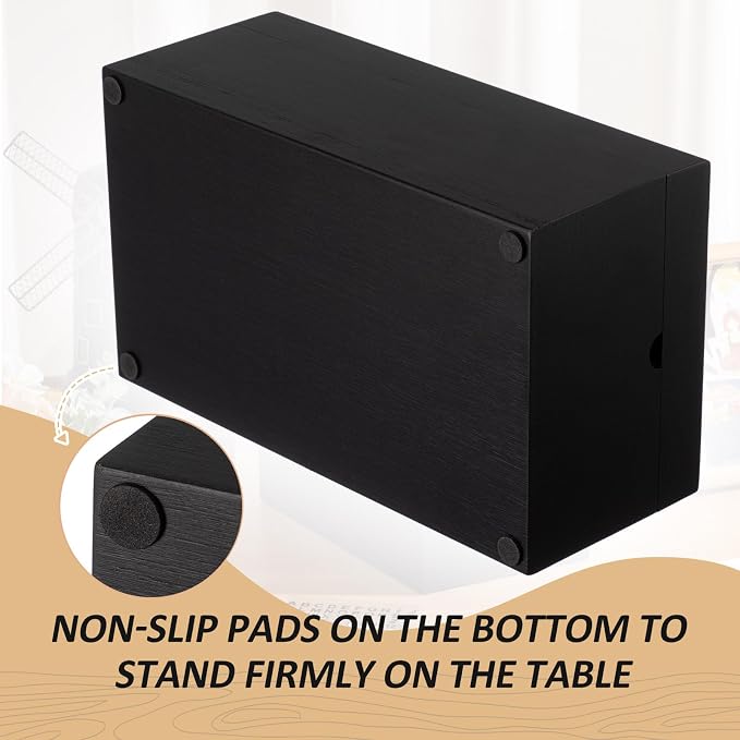 3 x 5 Inch Index Card Holder Set, Bamboo Organizer Box with 50 Dividers & 2 Sheets Alphabet Number Stickers File Note Holders, Holds 1200 Cards for Office Business Home Kitchen, Black - Image 6