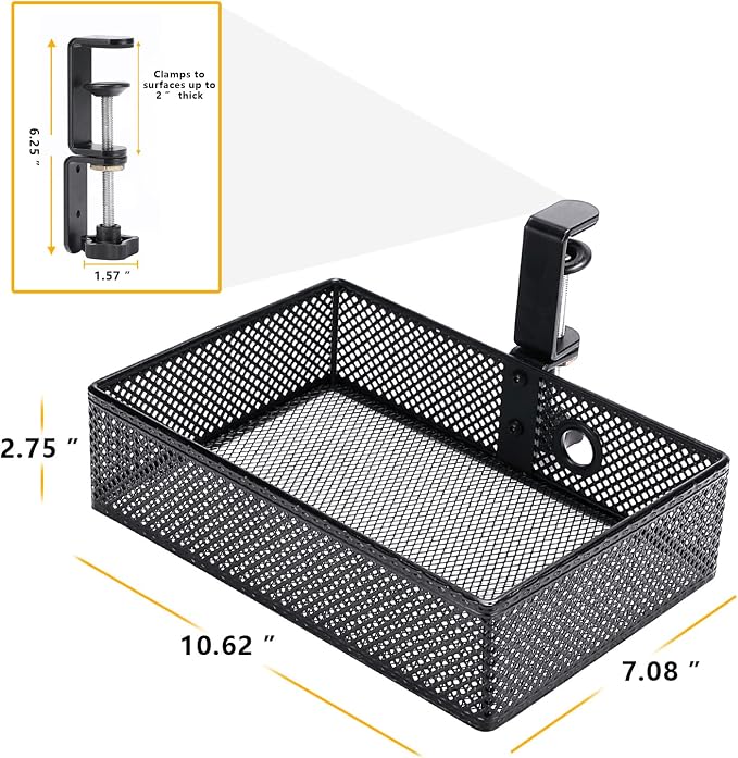 Under Desk Drawer, Clamp on Desk Organizer Hanging Desk Storage Under Table | Under desk organizer: clamp on desk drawer, 360° rotating desk basket, hanging desk organizer, clamp on desk shelf, no-drill - Image 6