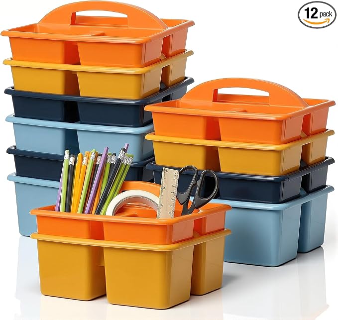 Kathfly 12 Pack Classroom Caddy Organizer with Handle, Plastic Art Craft Cleaning Caddy Bulk, Small Multipurpose Supply Organization Storage Basket for Table Desk Office Pencil Teacher (Blue Orange) by Kathfly