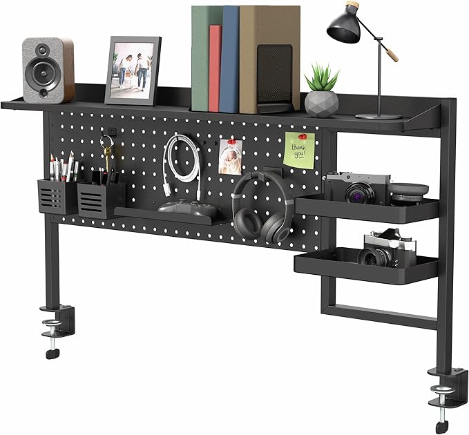 VIVO Steel Clamp-on 46 x 25 inch Desk Pegboard System with Storage Shelf and Accessory Trays, Multi-Purpose Office Organizer, Black, PP-PBSF46 by Unknown