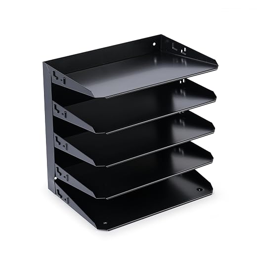 Huron Desktop Horizontal 5-Slot File Binder Organizer Storage Letter Tray, Black Commercial Grade Steel - Image 2