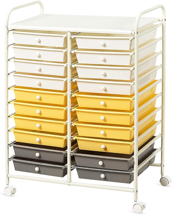 Giantex 20 Drawer Rolling Storage Cart Tools Scrapbook Paper Office School Organizer (25 x 15 x 35 Inch, Yellow) by Giantex
