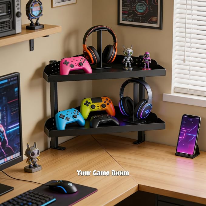 CanKing Desk Clamp Shelf, 16 Inch Corner | 2-Tier height adjustable metal shelf, clamp-mounted only above or under desk corners for office & gaming cubicles - Image 4