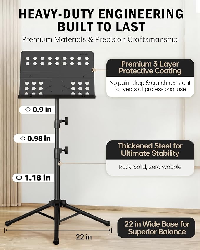 Vekkia Metal Professional Portable Perforated Sheet Music Stand | Folding Adjustable Holder/with Carrying Bag/Sturdy for Instrumental Performance, Band & Travel - Image 3
