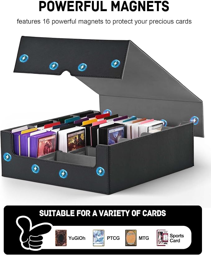 ZLCA Card Storage Box for MTG PTCG, Commander Deck Box Holds 3200+ Cards, Trading Card Storage Case with 4 Stoppers, Card Organizer for TCG Sport Cards(Black) - Image 4
