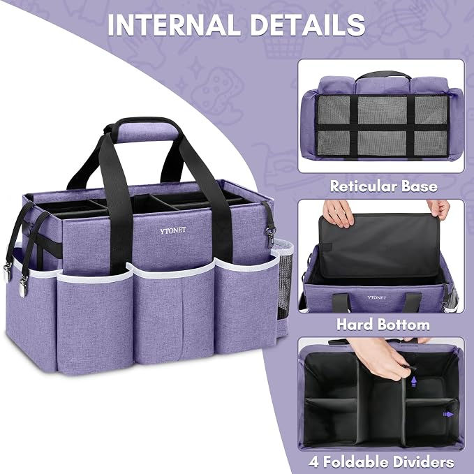 Ytonet Cleaning Caddy, Wearable Cleaning Supplies Organizer with 4 Dividers | Large Cleaning Bag for Cleaning Supplies with Handle and Shoulder Straps, Versatile Cleaning Tote for Housekeepers, Purple - Image 3
