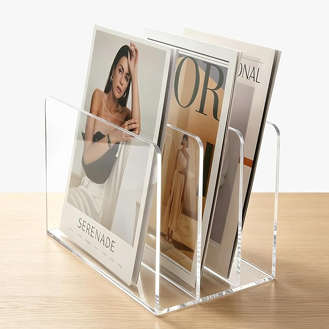 Acrylic Magazine File Holder, 3-Section A4 Desk Organizer | Fits A4 documents, 11.22"W x 7.68"H x 6.69"D, ideal for letters, folders & notebooks, 5mm thick premium clear acrylic by AIMOLLYACRYLICSTORAGE
