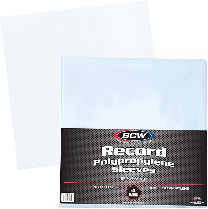 BCW 4 Mil Record Sleeves (12 Inch) - 100 ct | Clear Polypropylene Vinyl Album Protectors for 33 1/3 RPM | Archival Quality, Acid-Free | Premium Outer Sleeves for Storage of Your Vinyl Collection by BCW