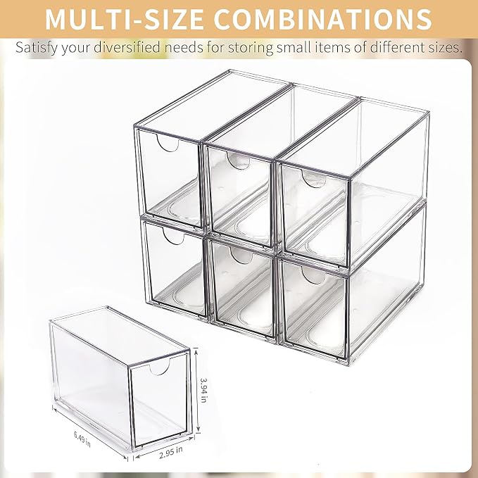 Desk Organizer with Drawers, Stackable Plastic Storage Drawers for Makeup or Desk Organization, Cabinets for Office Dressing Countertop Bathroom Bedroom (6 Packs) - Image 2