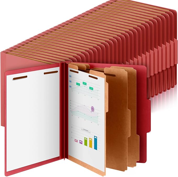 Skyygemm 60 Pcs Classification Folder Letter Size, 3 Divider File,Red | Back to School Supplies, Pressboard File with Fastener, Expanding Organizer Bulk for School Teacher, Office Employee, Staff by Skyygemm