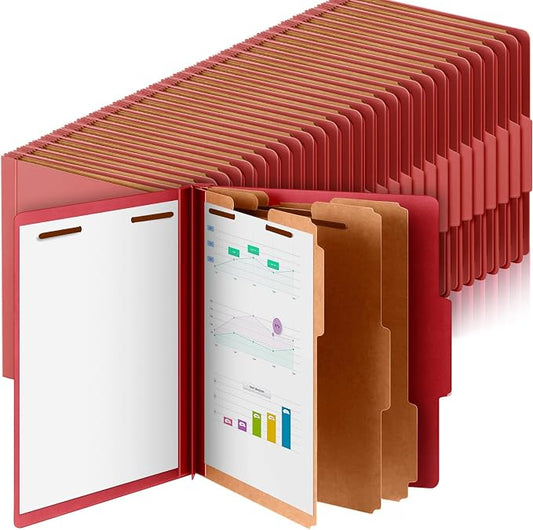 Skyygemm 60 Pcs Classification Folder Letter Size, 3 Divider File,Red | Back to School Supplies, Pressboard File with Fastener, Expanding Organizer Bulk for School Teacher, Office Employee, Staff by Skyygemm