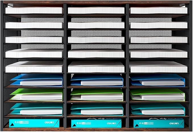 PAG Mass Mail Sorter - Adjustable Mail Holder, Countertop Literature Organizer, Student Mailbox for Classroom, Desktop Bill Paper Organizer for Office & Home, 27 Compartments, Brown - Image 2