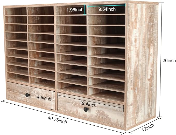 Mail Sorter Organizer, Wood Literature Organizer, Student Mailbox for Classroom, Desktop Bill Paper Organizer for Office Home School, 38 Compartments, Retro White - Image 4