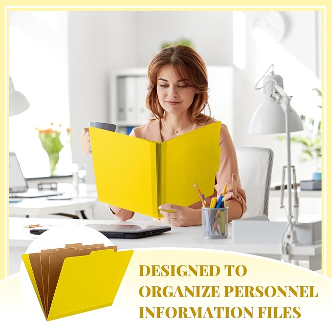 Skyygemm 72 Pcs Classification Folder Letter Size, 3 Divider File,Yellow | Back to School Supplies, Pressboard File with Fastener, Expanding Organizer Bulk for School Teacher, Office Employee, Staff - Image 4