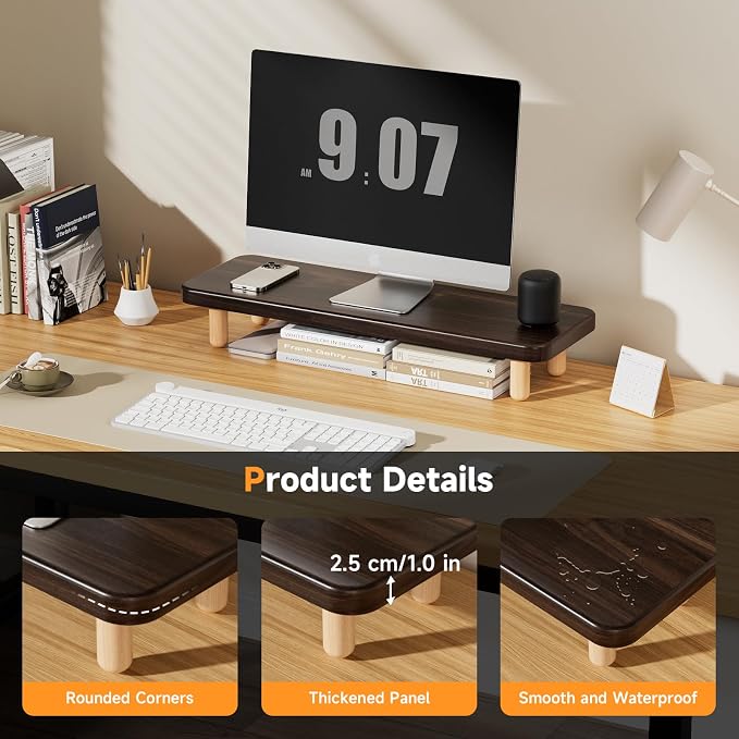 Monitor Stand Riser, 24 Inch Wood Desk Organizer with Monitor Stand & Storage Computer Monitor and Laptop Riser Multifunctional Laptop Stand Desk Organizer for Office Home Screen/Laptop/PC (Dark Walnut) - Image 2
