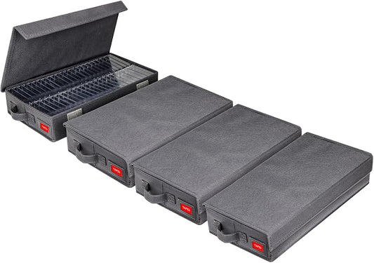 NUSWOR Upgrades Audio Cassette Tape Holder - 4Pack - Grey | Dust-proof Cassette Racks with Lid - Cassette Tape Storage Box - Holds 192 Cassette Cases - 16.34 x 9.25 x 3.4 Inches by NUSWOR