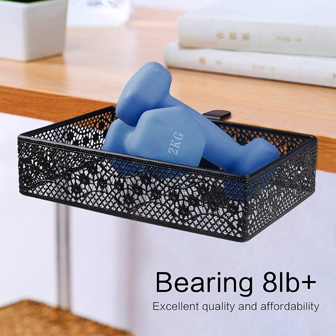 Under Desk Drawer, Clamp on Desk Organizer Under Table Hanging Desk Storage | 2PCS under desk organizer: clamp on desk drawer, under desk basket, hanging desk storage, clamp on undertable shelf, no-drill - Image 4