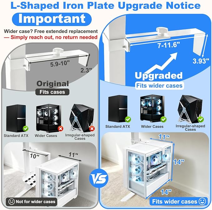 Under Desk PC Mount - Fits 3 Fixed Desk Leg Sizes, CPU Holder Under Desk | No Drilling 40 lb Capacity, Adjustable Clamp-on Desk Leg PC Mount for Standing Desk, with Non-Slip Pads, White - Image 2