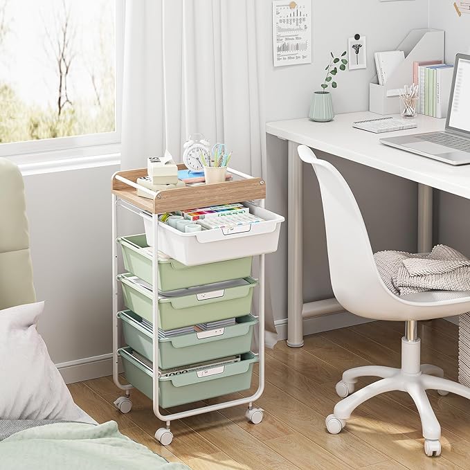 Utility Cart with 5 Drawers, Art Cart for Teacher Kid, Green | Rolling Storage Cart for Crafters Artists Student Storage Arts Crafts & Study Supplies in Craft Room Dorm Classroom Kids Room - Image 3