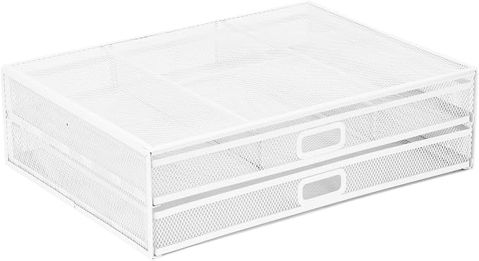 Mount-It! Mesh Computer Monitor Stand Riser [Metal] Desk Organizer with Two Pullout Storage Drawers for Desktop, Laptop, and Printer Accessories and Office Supplies (White) by Mount-It