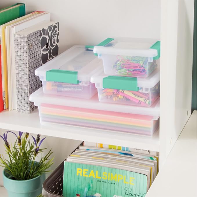 Sterilite Clip Box, Stackable Small Storage Bin with Latching Lid, Plastic Container to Organize Office, Crafts, Clear Base and Lid, Large, 1-Pack - Image 6