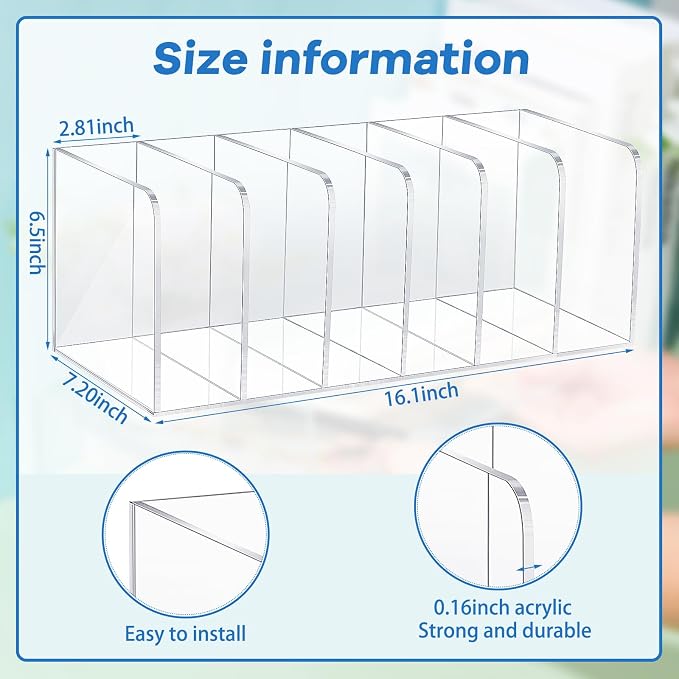 Suzile Clear Acrylic Magazine File Holder with Vertical Compartments Desk Organizer Book Rack for Desk Sorter Paper Folder Office Accessories(Clear,16.1 x 7.2 x 6.5 Inch) - Image 2