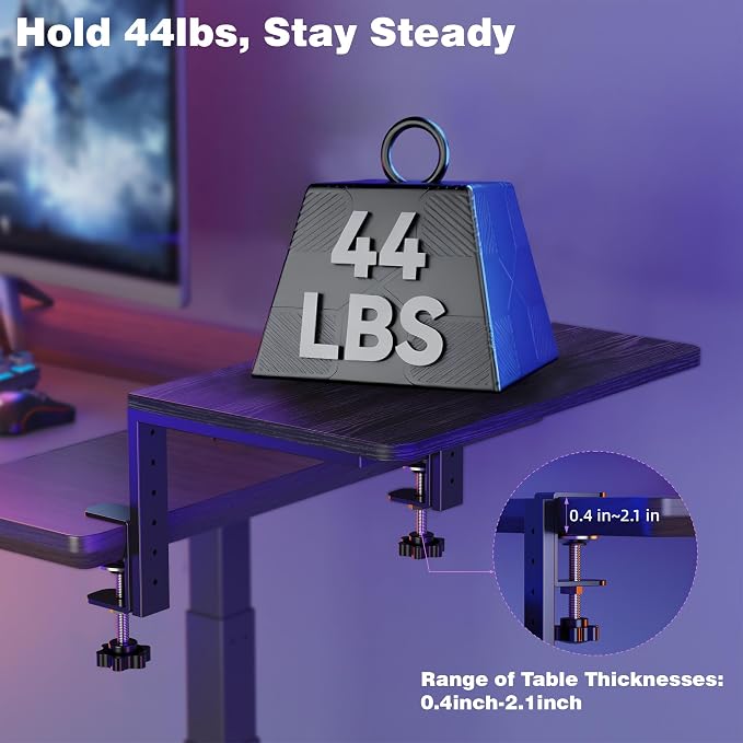 Desk Extender, 15-inch Clamp-On Desk Shelf, Height-Adjustable Desktop Shelf Organizer for Monitors Office and Gaming Accessories, Arm Support Table Extension, 44lbs Heavy Duty, Black - Image 6