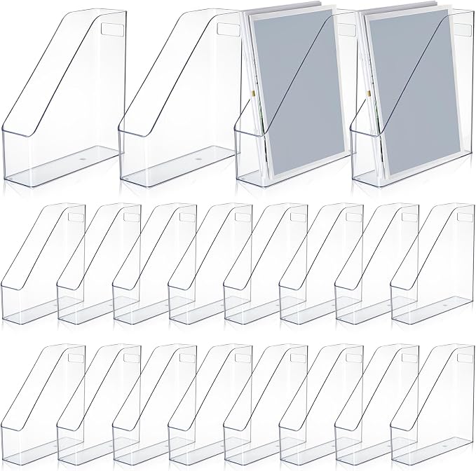 20 Pcs Clear Acrylic Magazine File Holder Plastic Desk Organizer with Handle Basics Vertical Magazine Rack Desk Folder Document Storage Organizer for Home Office School Work Study Desktop Supplies by Marsui