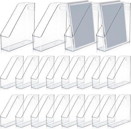 20 Pcs Clear Acrylic Magazine File Holder Plastic Desk Organizer with Handle Basics Vertical Magazine Rack Desk Folder Document Storage Organizer for Home Office School Work Study Desktop Supplies by Marsui