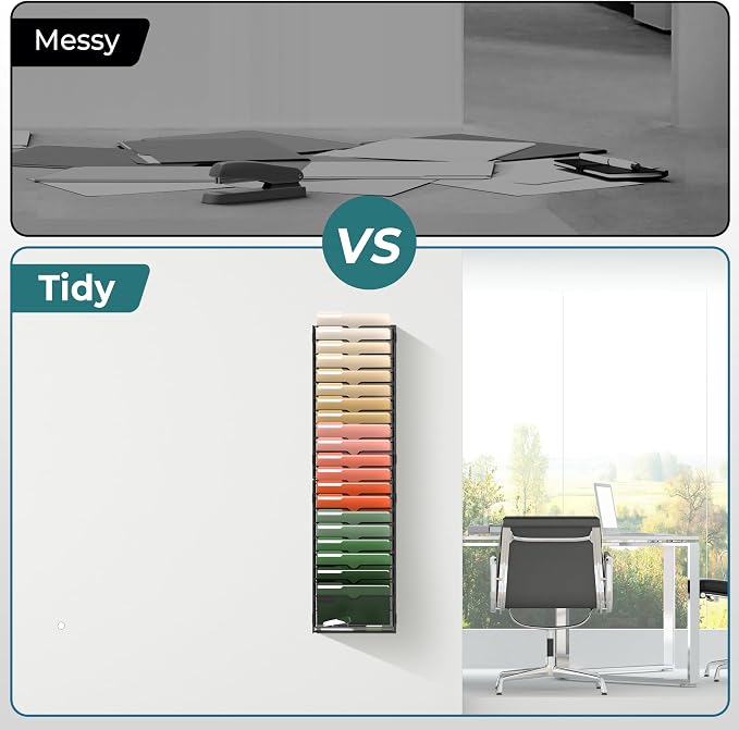 21 Tier Wall File Organizer, Hanging Wall Mounted Mail Organizer with Label Slots, Metal Mesh File Holder Magazine Rack for Office, Home, School or Classroom, Black - Image 5