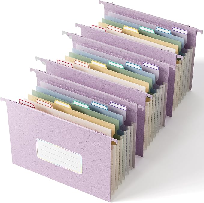 EcoStash Wheat Straw Hanging File Folders,7-Pocket Accordion Organizer | with 1.2" Expansion, Large-Capacity Letter Size for Filing Cabinet, 100% BPA Free, 3-Pack by EcoStash