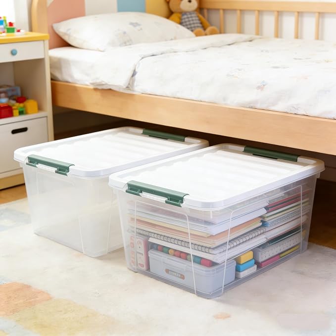 Storage Latching Bins, 35 Quart Clear Plastic, 4-Pack Storage Box | See-Through Organizing Solution, Green Latches Containers for Home, Bathroom, Kitchen & Office Organization - Image 4