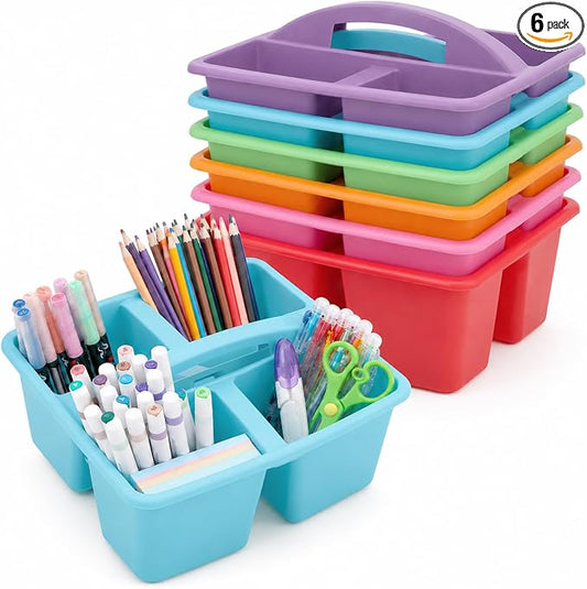 6 Pack Assorted Colors Classrooms Caddy 4 Compartment Classroom Caddy Compartment Caddies Set Table Caddies Classrooms with Handle for Classroom Organization Table Desk Office Supplies(Rainbow) by Yakydesign