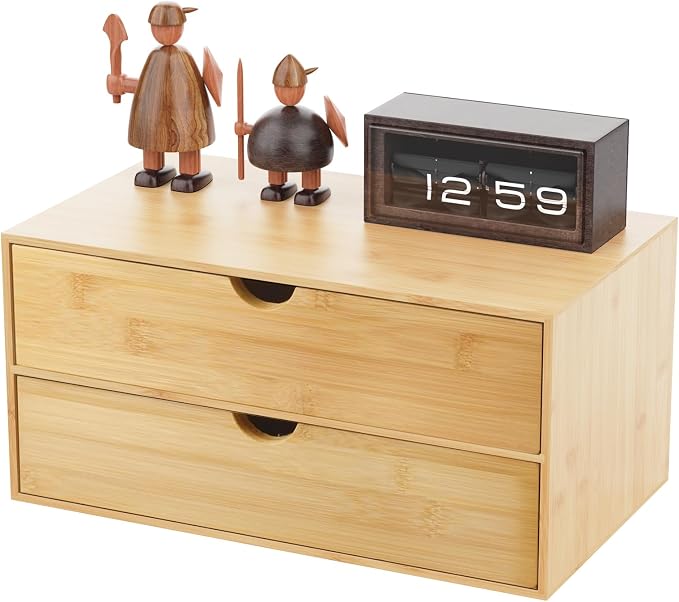 Neando Bamboo Desk Organizer with 2 Drawers, Wooden Countertop Drawers Organizer, Tabletop Storage Organization Box for Office & Home, No Assembly Needed by Neando