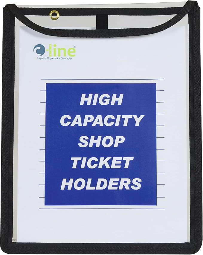 C-Line High Capacity Stitched Shop Ticket Holders, Gusseted with Flap Closure, Both Sides Clear, 9 x 12 x 1, Black, 15 per Box (39912) by C-Line