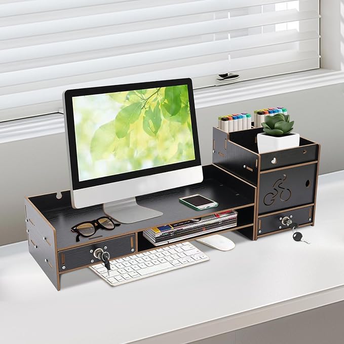 Desktop Monitor Stand with Drawer, Adjustable Laptop Riser Monitor Riser, Computer Monitor Booster Stand for Home Office - Image 7