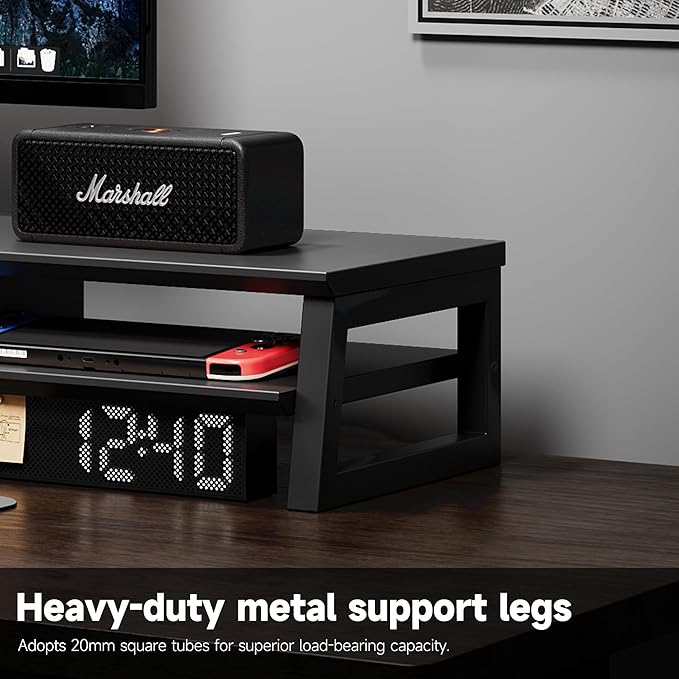 Dual Monitor Stand Riser for Desk, 41.7 Inch Large 2 Tier Computer Monitor Stand for 2 Monitors, Desktop Storage Organizer Shelf with Keyboard Space for Laptop PC Printer, Black - Image 4