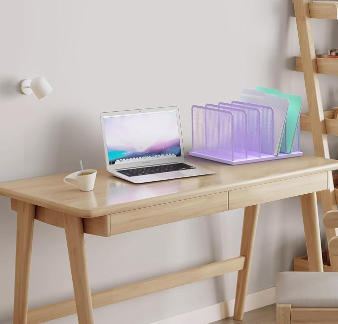Kuntine.B 5-Section Upright Desk File Organizer Purple 1 Pack | Vertical, Mesh, Metal, Assembly, Stability, Sturdiness, Organization, Standing - Image 7