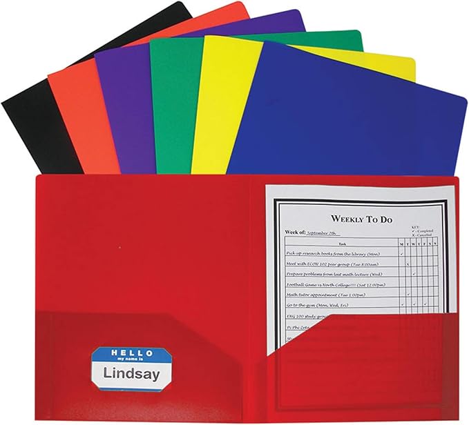 C-Line Two-Pocket Heavyweight Poly Portfolio, For Letter Size Papers, Includes Business Card Slot, Assorted Colors, 36 pack (33950-36) by C-Line
