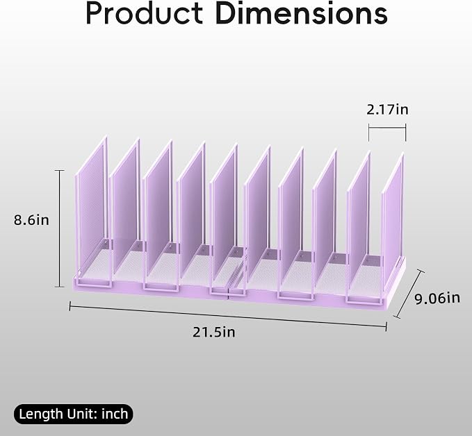 9-Section Desk File Organizer, Vertical File Holder, Mesh Desktop File Folder Metal File Organizer Stand for Office Home Classroom, Purple - Image 2