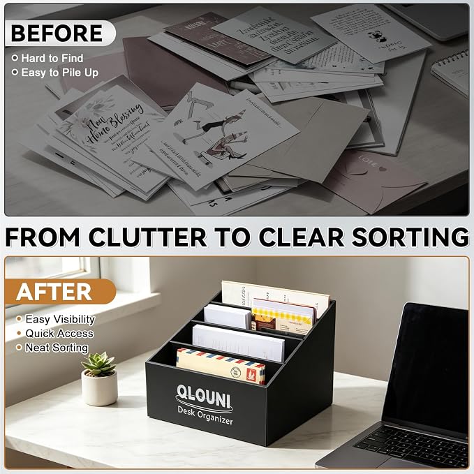 3 Pack Desktop Mail Organizer, 4-Compartment Stepped Mail Sorter for Desk, Letter Holder for Bills, Envelopes, Papers and Documents, Home Office, Reception, Entryway and Countertop, Dorms - Image 4