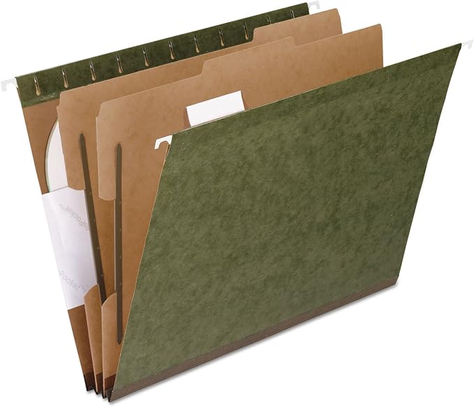 Pendaflex PFX59254 SureHook Reinforced Hanging Folder, 2 Dividers, Letter, 1/5 Tab, Green (Box of 10) - Image 2