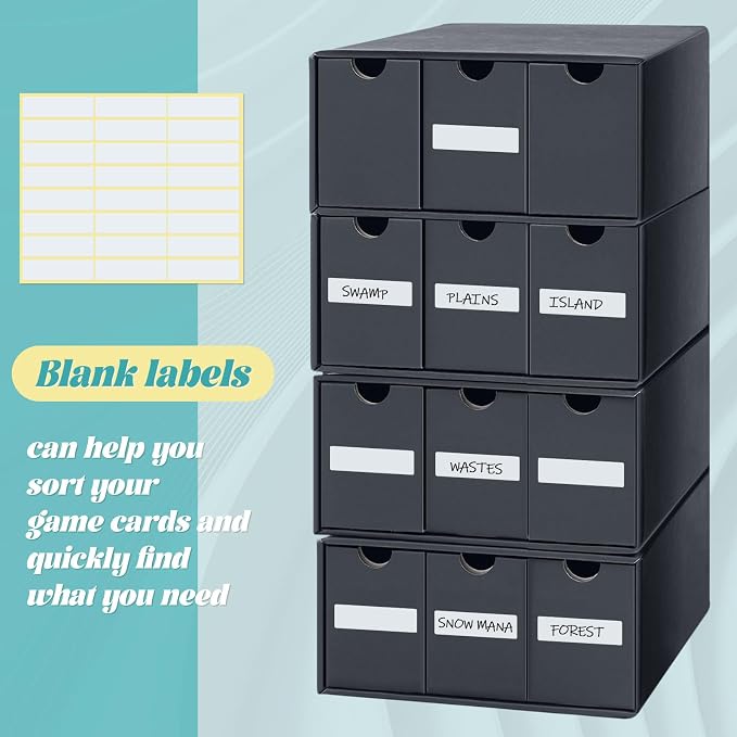 Cholemy Trading Card Storage Box Card Organizer 15000+ with 70 Cardboard Storage Divider, Label Sticker for Collection Compatible with Tcg, Sport Cards(4 Row, 3 in A Row,Black) - Image 5