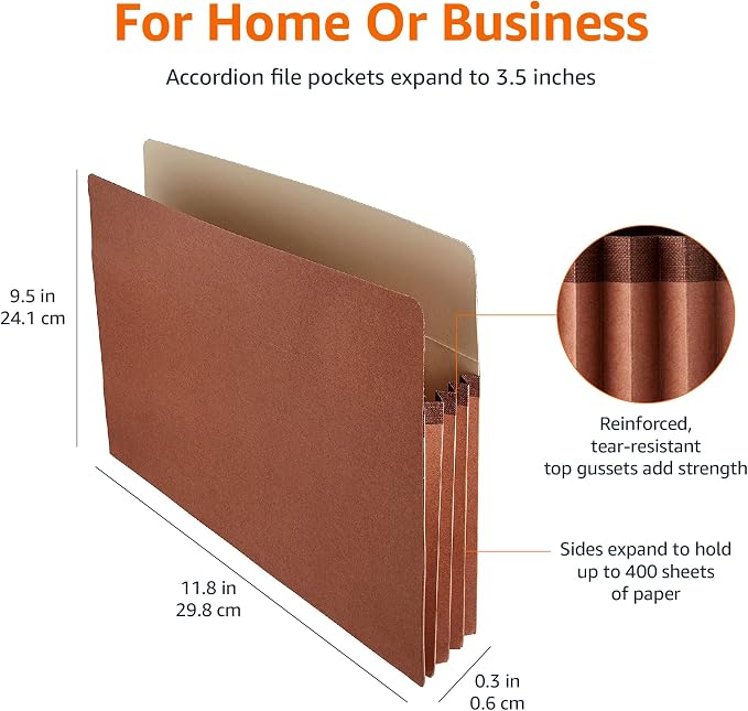Amazon Basics Expanding File Folder Organizer with Pockets, Letter Size, 3.5-Inch Expansion, Accordion Style, Large Capacity Document Storage, Brown, 25-Pack - Image 7