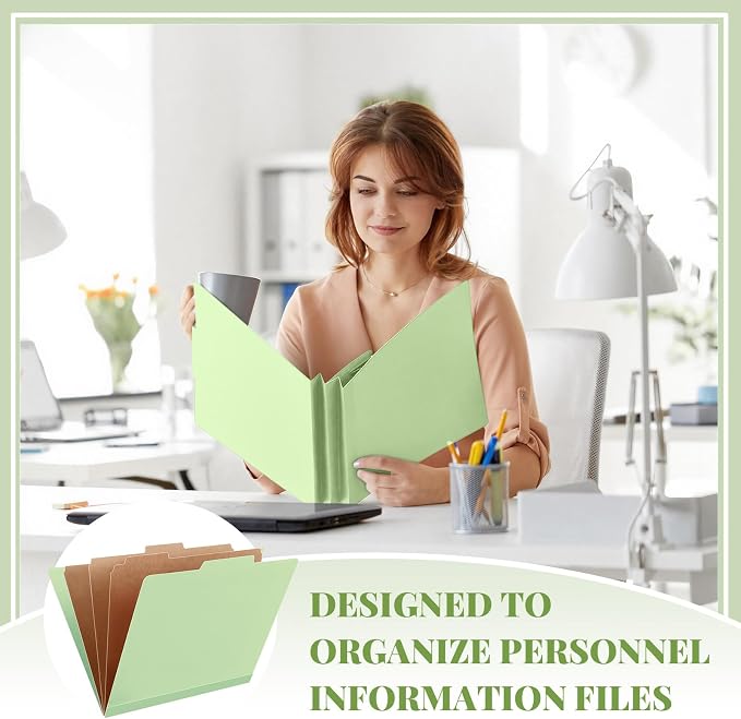 AmazingSpark 36 Pcs Classification Folder Letter Size Bulk 3 Divider Pressboard File Folder with Expansion 2 Prong Fastener Heavy Duty Office File Organizer for School Medical Document(Light Green) - Image 5